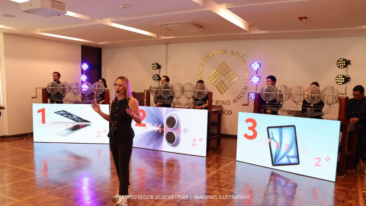 panel de sorteo anahuac 2026 con premios en pantallas